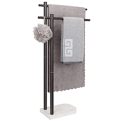 NearMoon Standing Towel Rack, Freestanding Double Towel Holder with Marble Base for Bathroom, Pool, SUS304 Stainless Steel (Brushed Nickel)