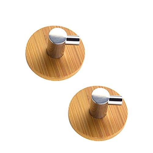VOANZO 4PCS bamboo towel rail Wooden Stainless Steel Towel Holder Self-Adhesive Towel Hooks for Bathroom Kitchen Living Room Office
