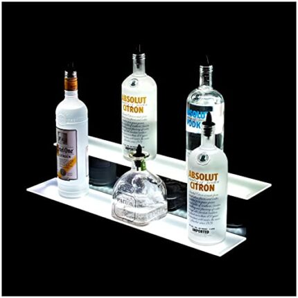 Bar Accessories for Home Pub: Two Tier LED RGB Colour Changing Whiskey Shelf Alcohol Bottle Display Stand Shelves for Displaying Spirits, Liquor,