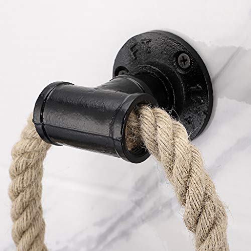 BSTKEY Nautical Industrial Pipe Towel Ring Holder Hanger - Wall Mounted Rustic Hand Towel Holder Bathroom Accessory