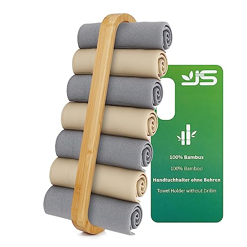 JS Towel Rack Wall Mounted Towel Storage 55cm Towel Rail Bathroom Hand Towel Holder Self Adhesive Bamboo Wood Natural