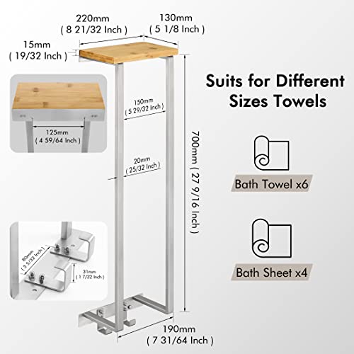 KES Towel Rack for Rolled Towel with Bamboo Board, Bathroom Towel Holder Towel Storage with Hooks Brushed Finish Wall Mounted, BTR215-2