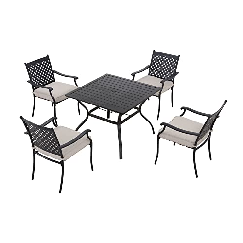 LOKATSE HOME Patio Chairs Square Table with Umbrella Hole, Grey