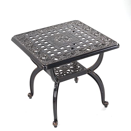 Mandolin Outdoor Patio Table,Rust -Resistant Cast Aluminum Side Table,Weather Resistant End Table,Coffee Table, Perfect for Patio, Backyard Or Ga