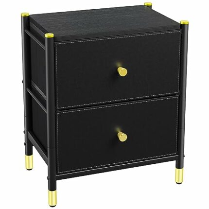YITAHOME Chest of Drawer with 2 Drawers PU Leather Storage Drawers Dresser Sturty Metal Frame for Bedroom Living Room Hallway Nursery, Black