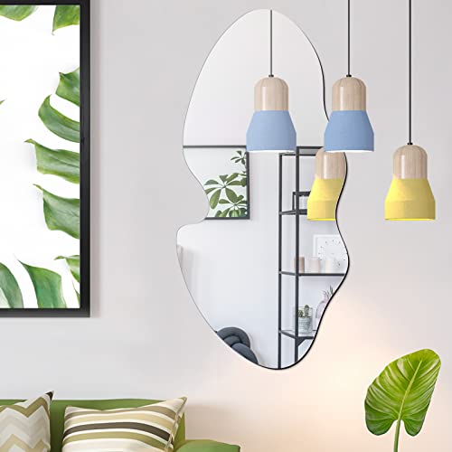 Qunclay Irregular Mirror Wall Decor Asymmetrical Wall Mounted Mirror Acrylic Body Mirror with 6 Piece Snap Fasteners for Living Room Bathroom Bed