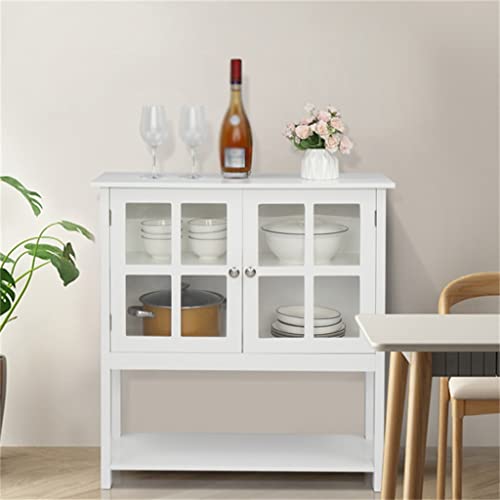 DSHGDJF MDF CNC Painted Sideboard Transparent Double Door Double Internal Compartment With Bottom Storage Shelf