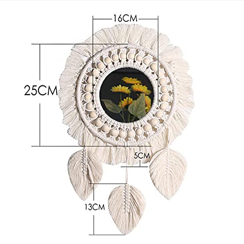 Tiardey Hanging Wall Mirror with Boho Fringe Round Decorative Mirror for Apartment Living Room Bedroom Home Decor-Leaf style