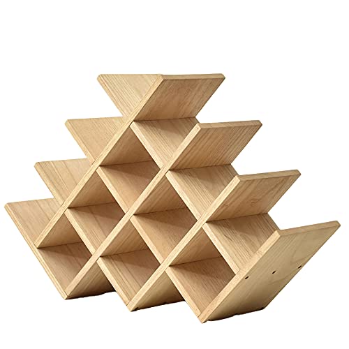 KIRIGEN 8-Bottle Countertop Wine Rack - Wine Bottle Holder for Bar Table/Wine Cabinet Free Standing - Wood 3-Tier Wine Display and Storage Shelve