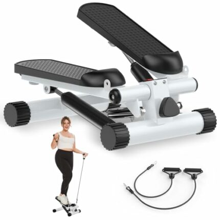 NICEBINGO Mini Stair Steppers for Exercise at Home with Resistance Bands, Under Desk Aerobic Stepper Machine 300 lb Capacity
