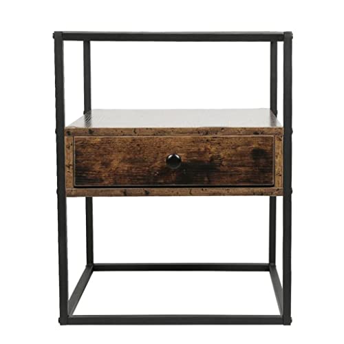 JJZXD Bedside Table Industrial Style Glass Metal Cabinet Bedroom Locker Nightstands Versatile Coffee Table Bedroom Furniture