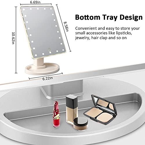 JARAGAR Light Up Mirror, 10X Magnifying 22 LED Vanity Mirror with Touch Sensor Dimming, Portable Make Up Mirror 360°Adjustable Rotation, Dual Pow