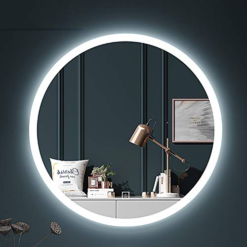 Illuminated Bathroom Mirror with Led Light and Dimmable Touch Sensor Wall Mounted round Makeup Shaving Explosion Proof No Border, Led,