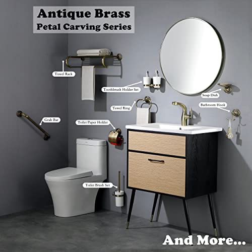 Lucyound Brass Bath Towel Rail 60cm, Vintage Single Towel Bar, Petal Carving Series Wall Mounted Bathroom Accessories, Antique Gold