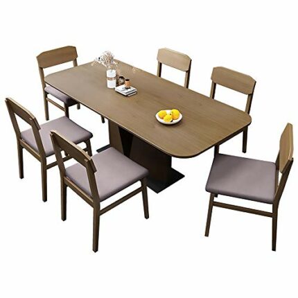 Dining Table, Solid Wood Dining Table and Chair Combination of 9 Pieces Square Dining Set Kitchen Furniture 160 x 90 x 76 cm, 1 Table 6 Chairs