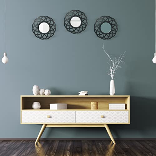 Relaxdays Set of 3 Mirrors, Round, Decorative, Ø 26 cm, Wall Mounted, Plastic Frame, Lounge, Bedroom & Hallway, Black, Glass