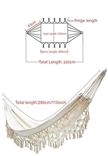 Outdoor Garden Hammock Double Beach Vacation Camping Climbing Traveling Hiking Picnic Outdoor Recreation suitable for 2 adults(White Cotton Canva