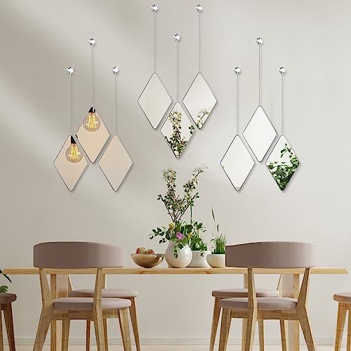 Qunclay Diamond Wall Mirror with Chain Hanging Mirror Set with Diamond Handle Frame Decorative Chain Mirror for Home Entryways Living Room Dining