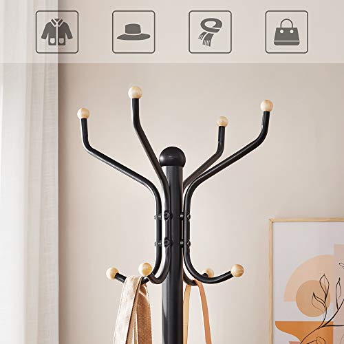 SONGMICS Metal Coat Rack, Clothes Stand, Hat Handbag Hanger, 182 cm Tall Hall Tree, Black RCR19B