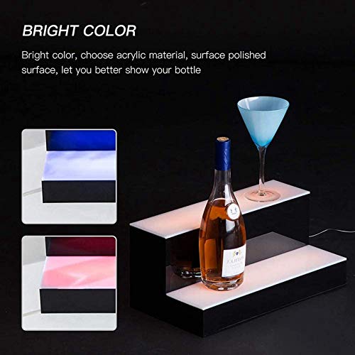 LED Lighted Liquor Bottle Display Illuminated Bottle Shelf 2 Tier, Home Bar Bottle Shelf 2 Step Drinks Lighting Shelves with RF Remote Control Mu