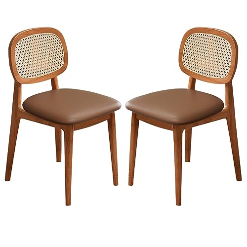 Mid-Century Dining Chairs Set of 2, Upholstered Armless Rattan Dining Chair with Woven Backrest and Wood Legs Backrest Chairs for Living Dining R