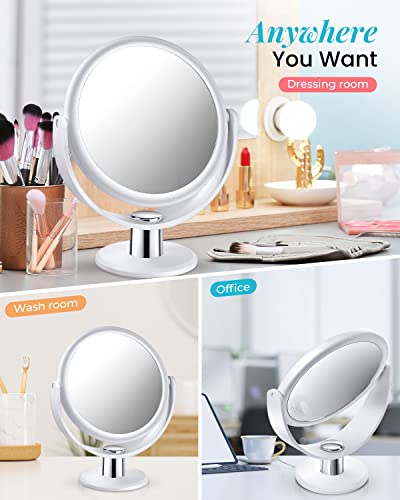Magnifying Makeup Mirror, 1X 15X Double Sided Magnification Mirror, 360 Degree Rotation Table Mirror, White