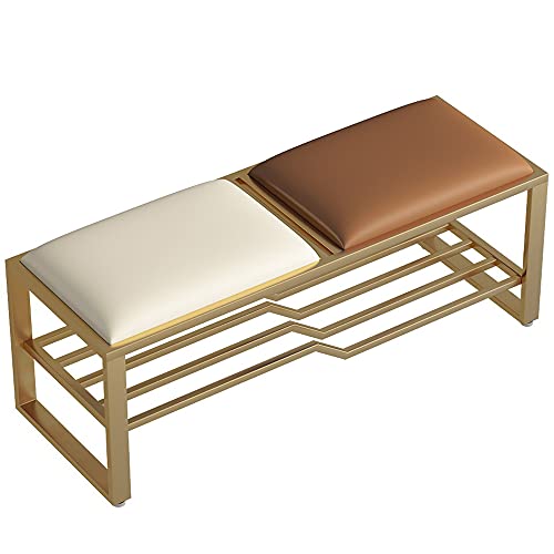 Shoe Bench with Seat Cushion Hallway/Entryway Storage Unit Bench Cabinet 2 Tiers Shoe Rack 80/100/120cm(Size:80cm/31.5in,Color:White)