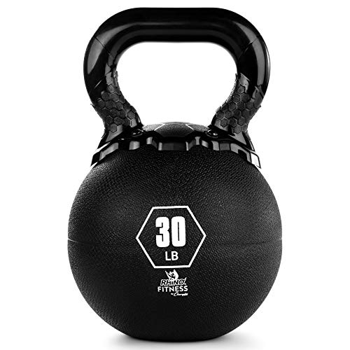 Champion Sports Rhino Kettlebell Rubber Weights, Black - Premium Strength Training Equipment - Multiple Weights