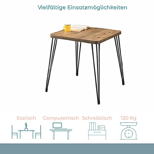 Generisch Dining Room Table Wood Metal Legs Vintage 70 x 70 cm