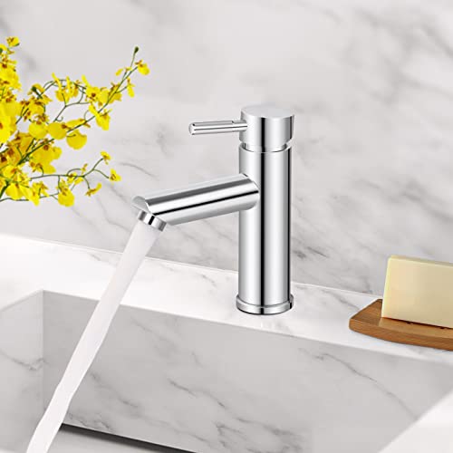 Minicoco Basin Tap, Basin Mixer Tap Bathroom Sink Mixer Tap Stainless Steel with UK Standard Hoses Single Lever Hot and Cold Water Sink Tap(Brush