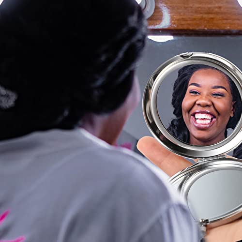 KALLORY Mini Compact Mirror Rhinestone Pocket Mirror Metal Makeup Vanity Round Hand Held Mirror Small Magnifying Mirror Double-Sided Purse Mirror