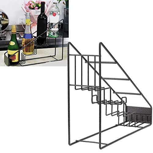 Oreb Syrup Bottle Rack, Stainless Steel Liquor Wine Bottle Rack 4 Compartment Bottle Holder for Syrup, Wine, Dressing, Countertop Display Stand f