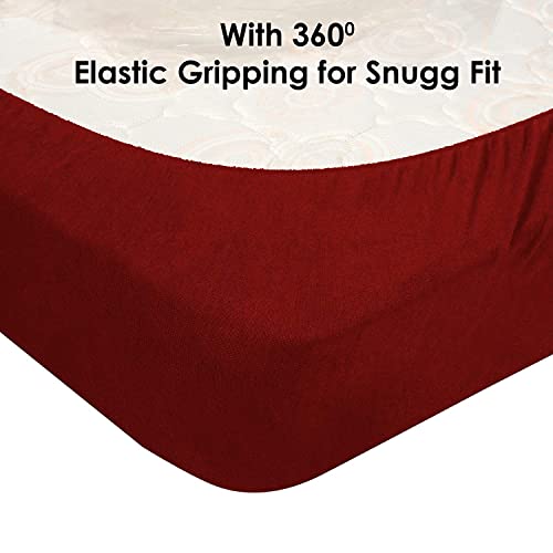 Green Velly Indian Waterproof and Dustproof Terry Cotton Mattress Protector - 78 X 36 Inches, Single Size, Maroon