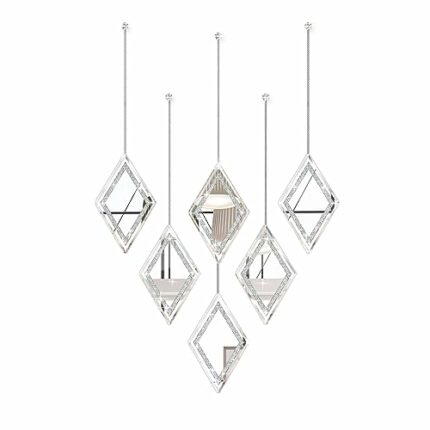 Zamsion Diamond Decorative Wall Mirror, Set of 6, Wall Mounted Hanging Chain Frameless Crushed Diamond Mirror for Home Decor Bathroom Bedroom Liv