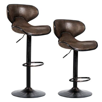 WALNUT Set Of 2 Adjustable Bar Stools Swivel Bar Chairs With Back&Footrest Retro Brown