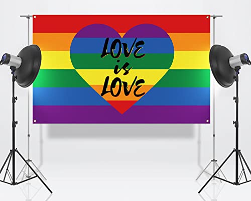Pride Month Photo Booth Backdrop LGBTQ+ June Love is Love Rainbow Indoor Outdoor Home Wall Background Decoration