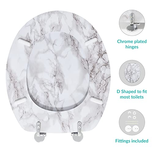 Anika 92499 Marble Effect Toilet Seat Anti Bacterial Coating Chrome Hinges, 43cm x 37.5cm