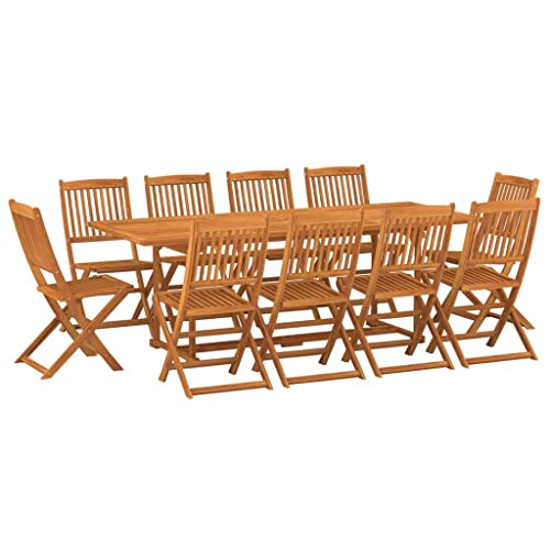 vidaXL Solid Acacia Wood Garden Dining Set 11 Piece Outdoor Terrace Backyard Patio Furniture Dining Dinner Table and Chair Seating Seat