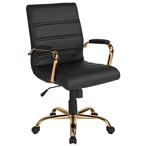 Flash Furniture Executive Office Chair, Ergonomic Office Chair, Contoured and Height Adjustable Leather Seat, Chrome Arms and Tilt Lock Lever, Bl