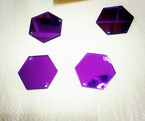 MEYA Sew On Hexagon Acrylic Mirror Beads, Mirror Diamante Rhinestone Crystal Flat Back Mirror Beads with Hole (Gold)