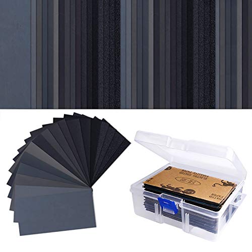 Sandpaper Assorted Wet/ Dry, 102 Pieces 60 to 3000 Grit Sandpaper Assortment, 3 x 5.5 Inch Abrasive Paper Sheet with Free Box, for Automotive San