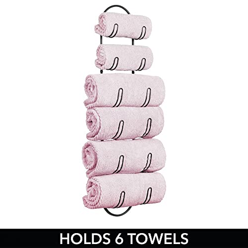 mDesign Set of 2 Wall Mounted Towel Storage Rack – Perfect Hanging Caddy for The Bathroom or Bedroom – Modern Hanging Hooks for Bathroom Storage