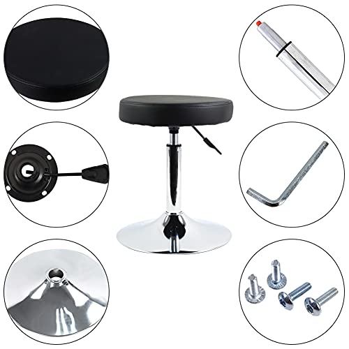 FURWOO PU Leather Round Barber Shop Stool Height Adjustable Swivel Workshop Barber Shop Home Kitchen Short Bar Stools without Backrest Stool (Bla
