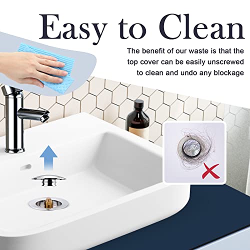 Hapilife Pop Up Waste for Bathroom Sink Modern Basin Waste Chrome Click Clack Sprung Plug Waste for Basin Slotted with Overflow