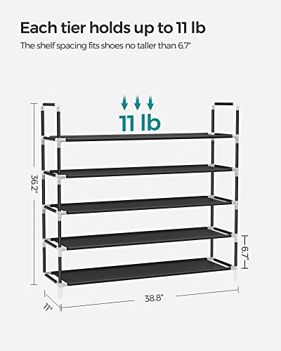 SONGMICS 5 Tiers Shoe Rack Space Saving Tower Cabinet Storage Organizer Black 39" L Holds 20-25 Pair of Shoes ULSH55H
