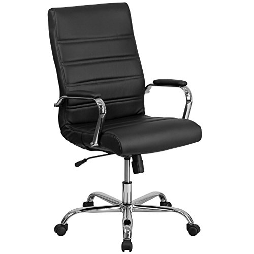 Flash Furniture Executive Office Chair, Ergonomic Office Chair, Contoured and Height Adjustable Leather Seat, High Back, Chrome Arms and Tilt Loc