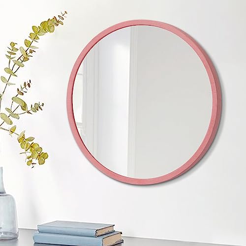 JJUUYOU Round Wall Mirror with Wood Frame, Small Hanging Wall Decorative Mirror Distressed Natural Wooden Farmhouse Frame for Bedroom, Bathroom o
