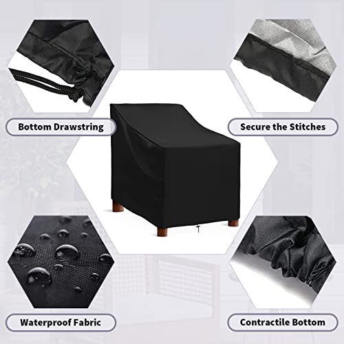 Patio Stacking Chair Cover Waterproof with Drawstring Reclining Garden Chair Cover Windproof Anti-UV 420D Oxford Outdoor Chair Storage Covers Bla