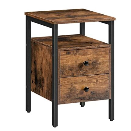 HOOBRO Bedside Table with 2 Drawers, Industrial Sofa Side End Table, Nightstand, End Table with Storage Shelves, for Living Room, Bedroom, Accent