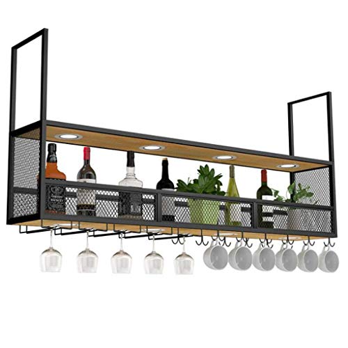 CRODY Wine Racks,Wall Mounted Wine Racks Wood Black | Ceiling Hanging Wine Holder Metal | Cube Suspended Wine Bottle Holder | Wood Floating Shelv